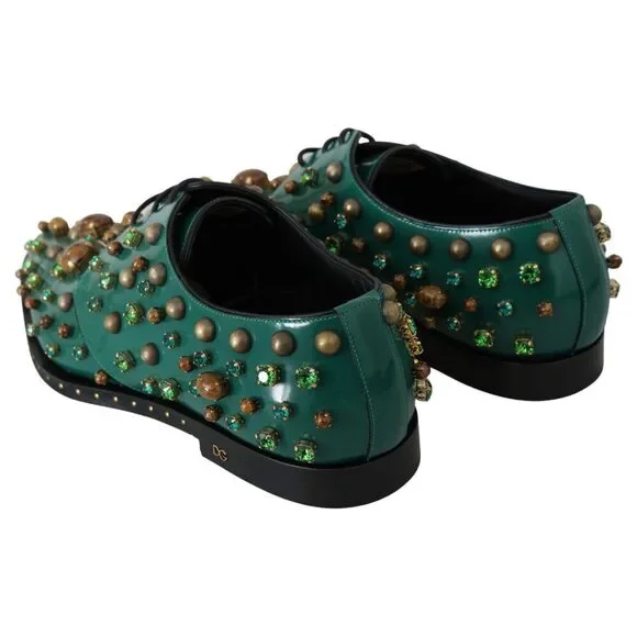 Dolce & Gabbana Emerald Leather Dress Shoes with Crystal Accents - Picture 6 of 9